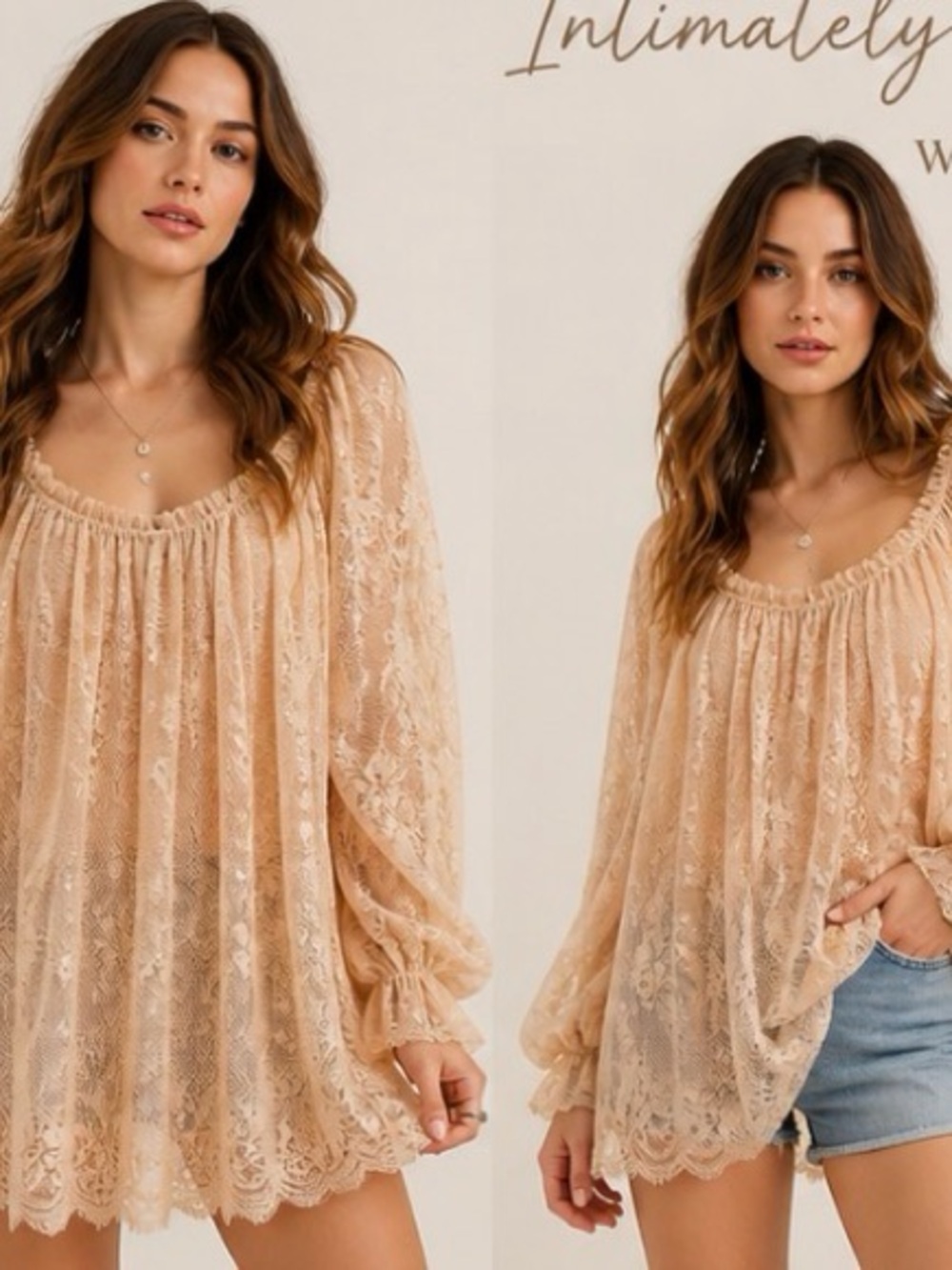 Free People Intimately Peach Lace Mini Dress Boho Sheer Babydoll Tunic Size S